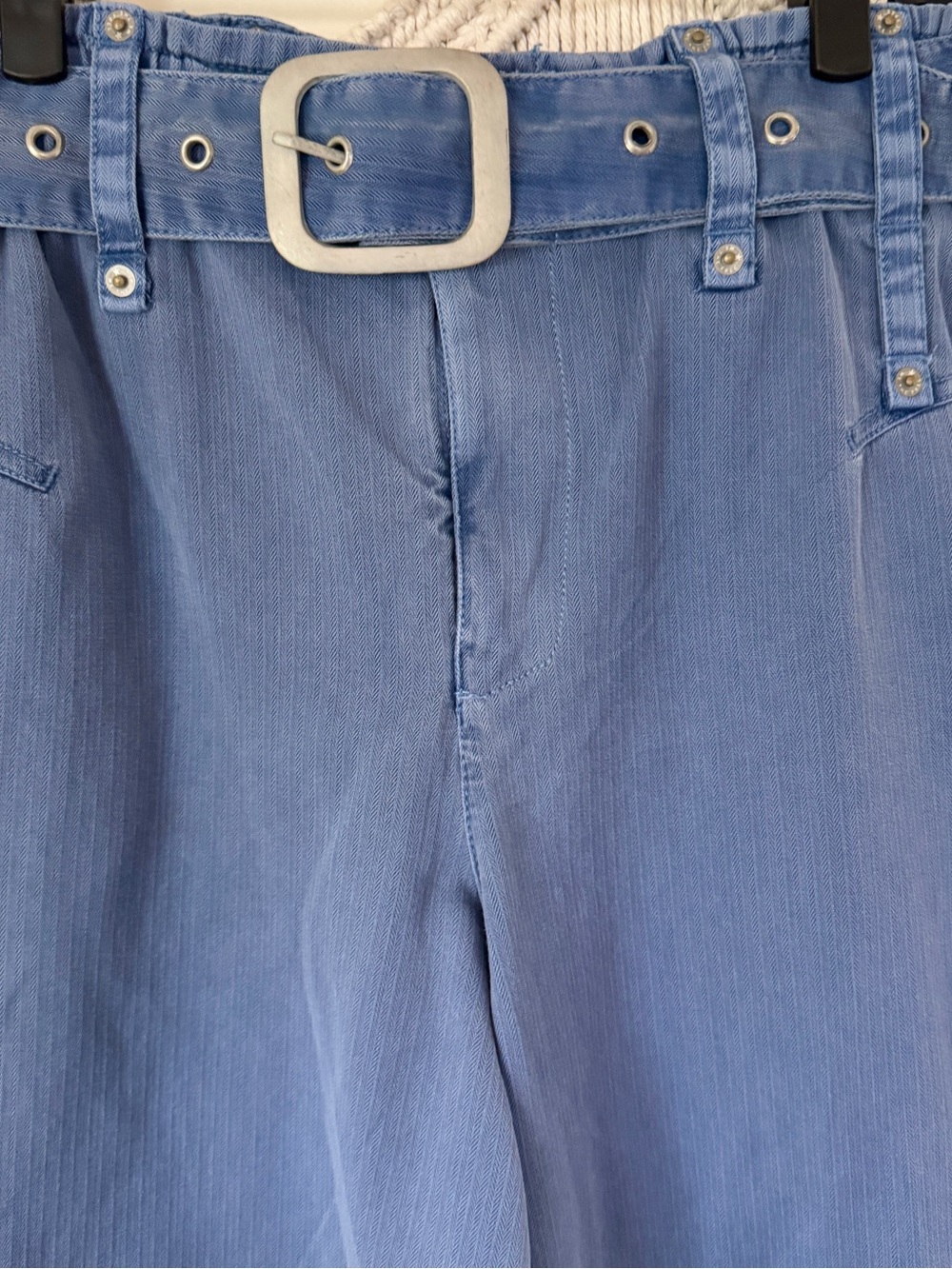 Free People Belted Boyfriend Wide Leg Blue Cotton Pants M NWOT - Picture 6 of 13